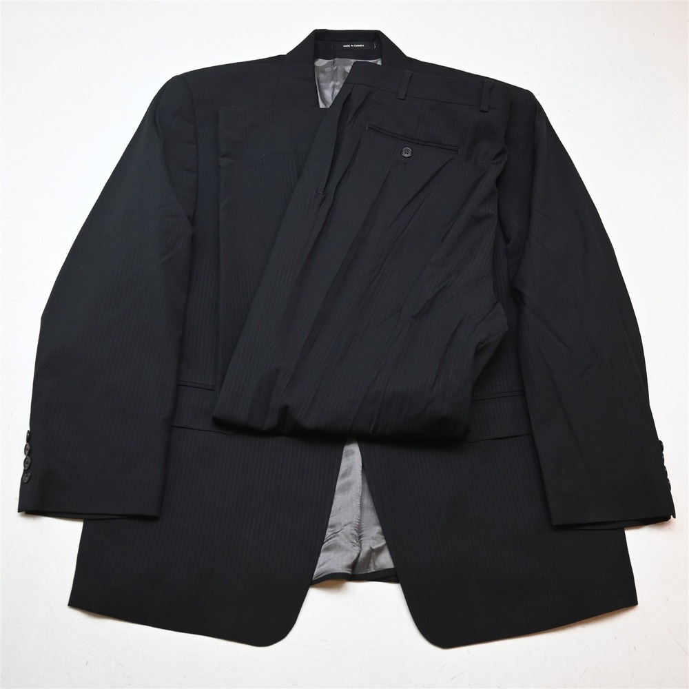 Calvin Klein 42S 36x30 Black Striped 100% Wool Mens Jacket Pants Suit